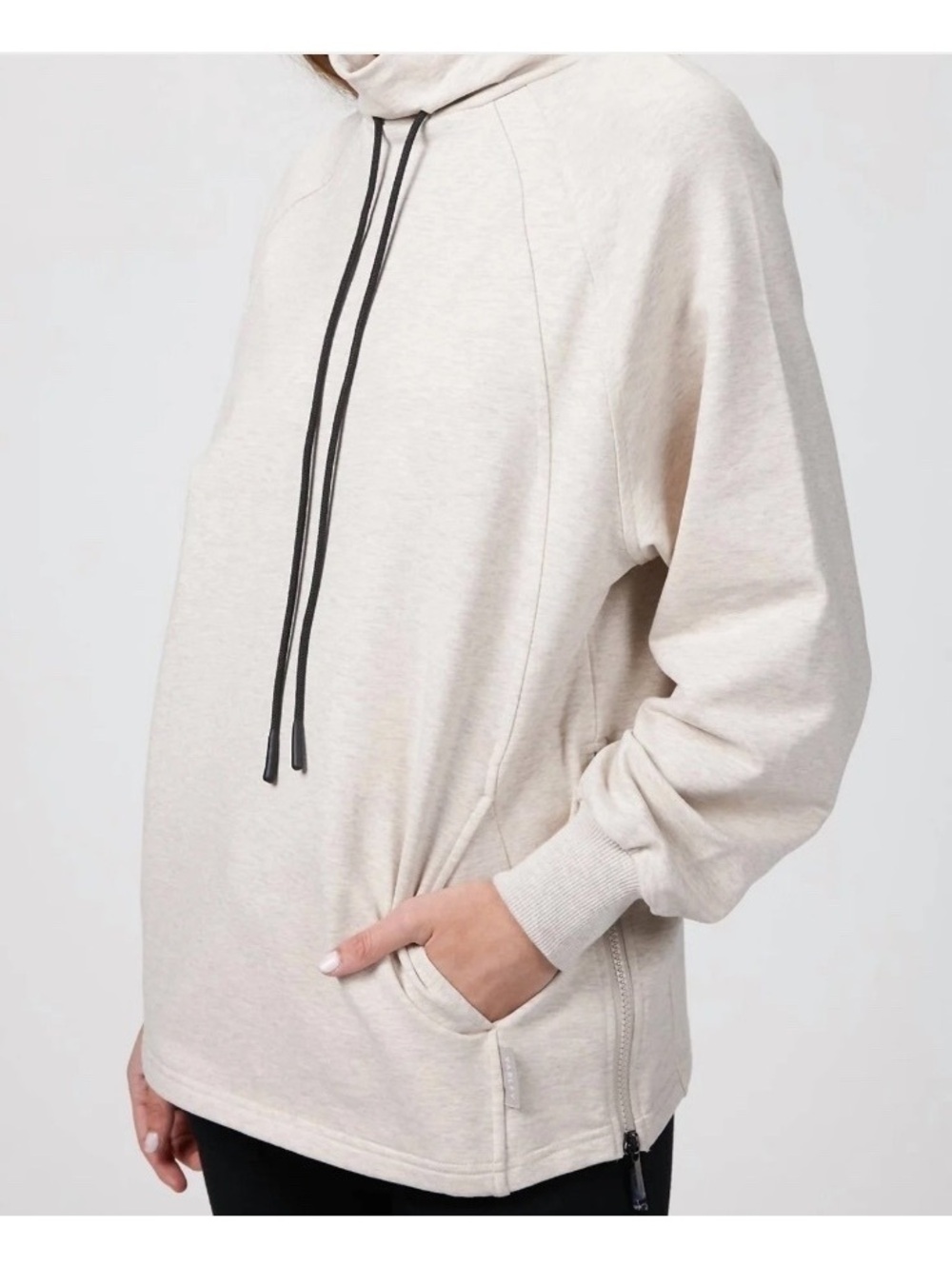 Varley Atlas high neck drawstring side zip sweatshirt heathered patmeal cream s